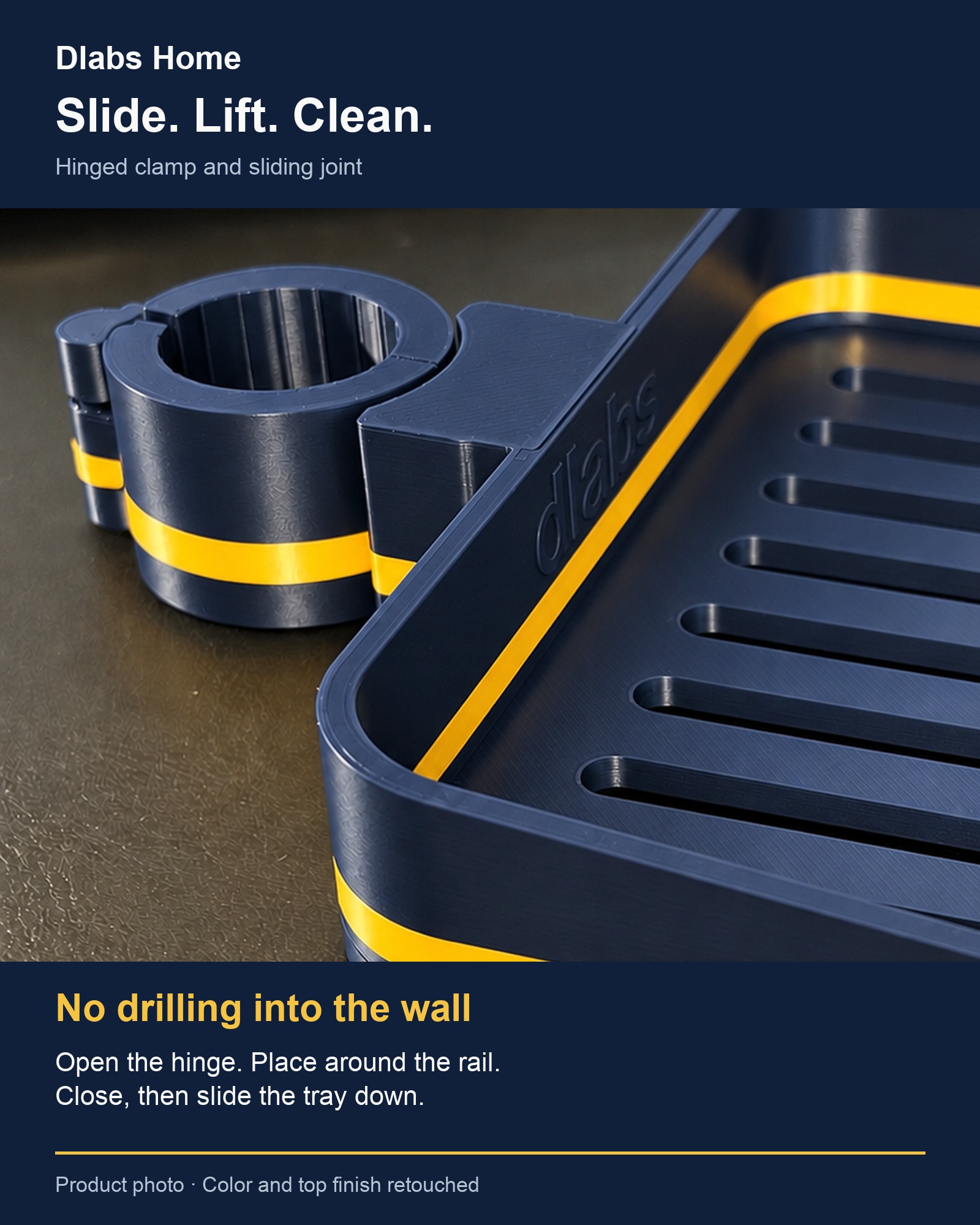 Hinged clamp and sliding joint detail