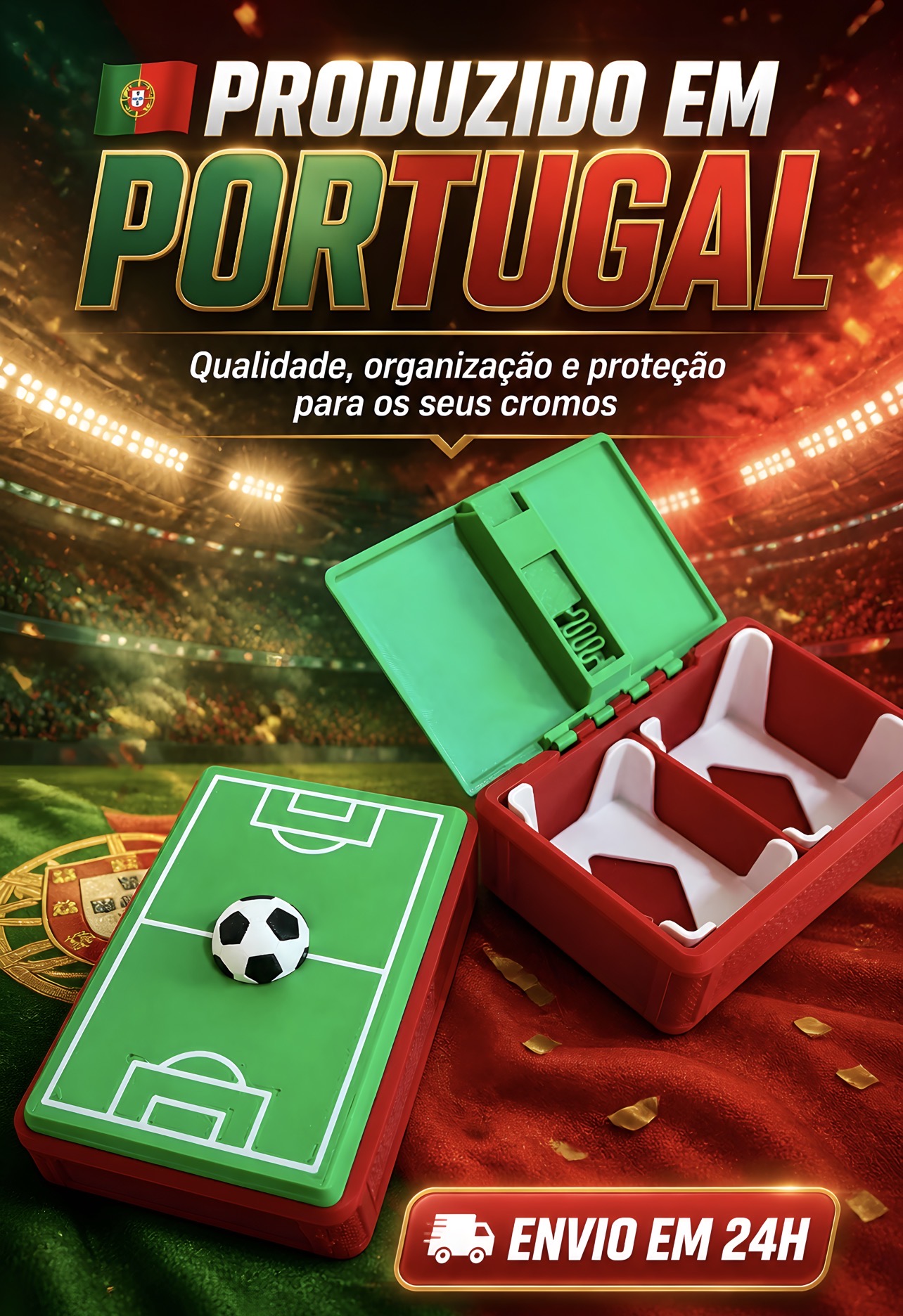 Produzido em Portugal — Caixa Copa 2026 PLA biodegradável
