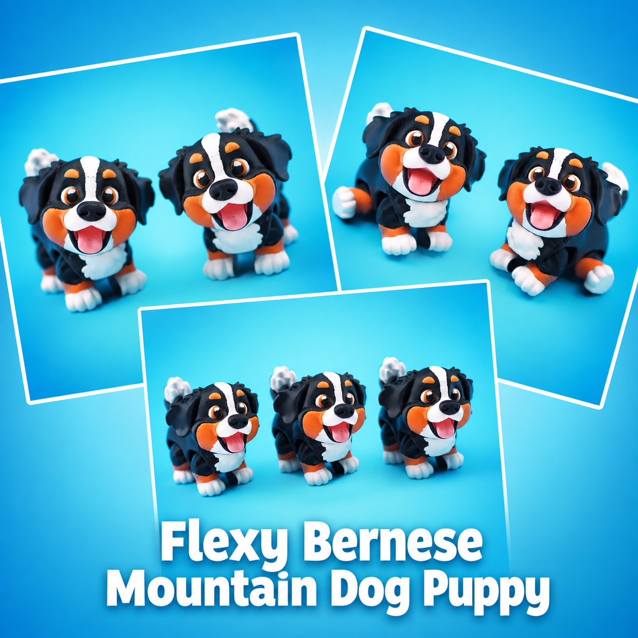 Flexy Bernese Mountain Dog Puppy — cão articulado tricolor impresso em 3D